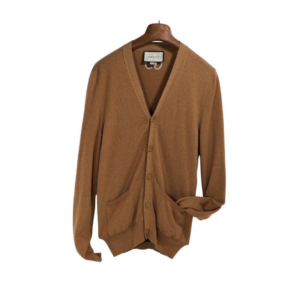 Gucci V-Neck Cardigan Embroidered GG Brown